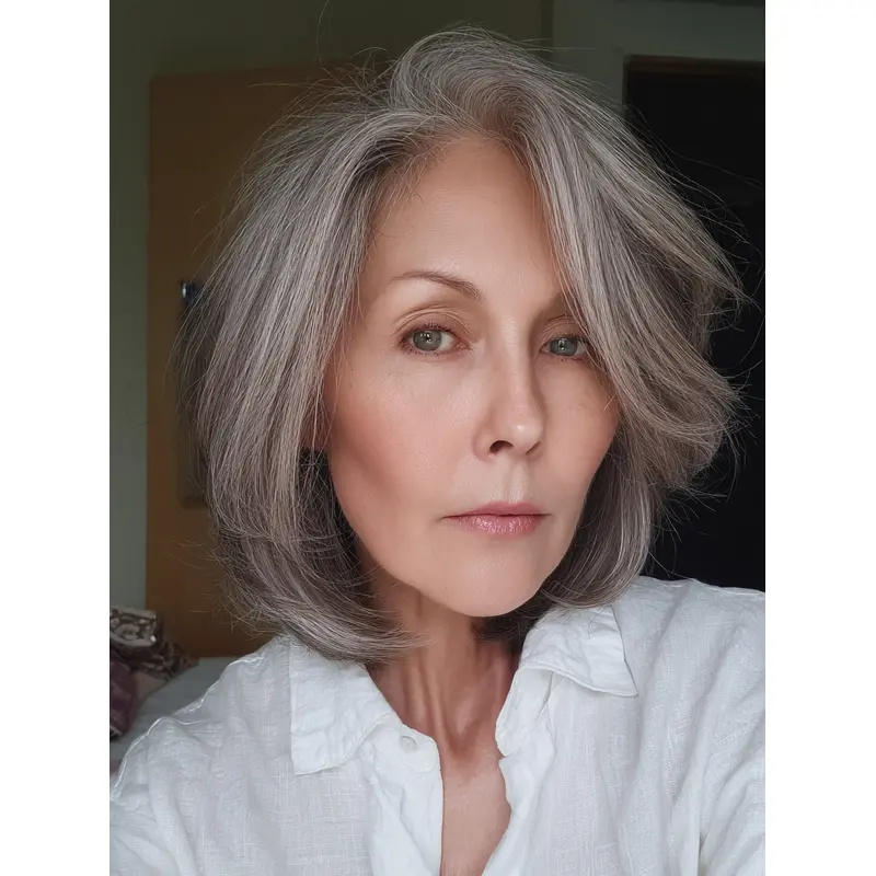 Human Hair Wigs Grey Color 10" Chin Length Wavy Lace Front Wigs