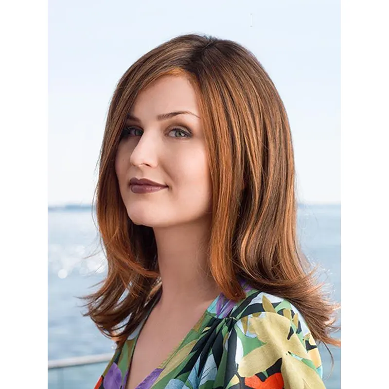 Straight Monofilament Auburn Without Bangs Synthetic Sleek Long Wigs