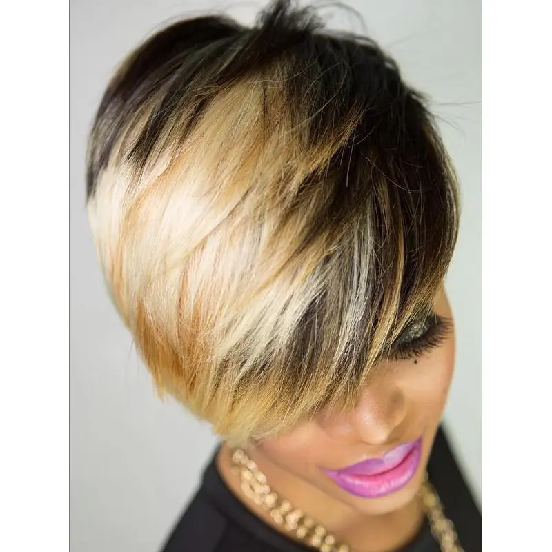 Wigs For Round Face African American Boycuts Synthetic Straight Wigs