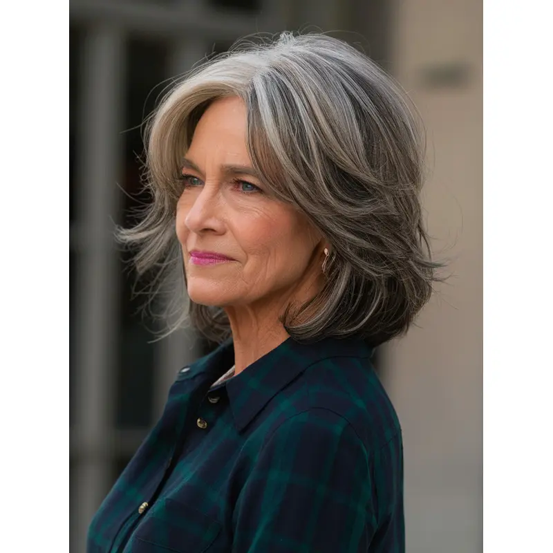 Grey Wig Human Hair 12" Bobs Monofilament Straight Shoulder Length Wigs