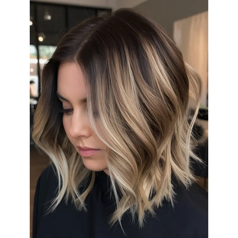 Mid Length Wigs For Older Women Synthetic Lace Front 12" Wavy Wigs