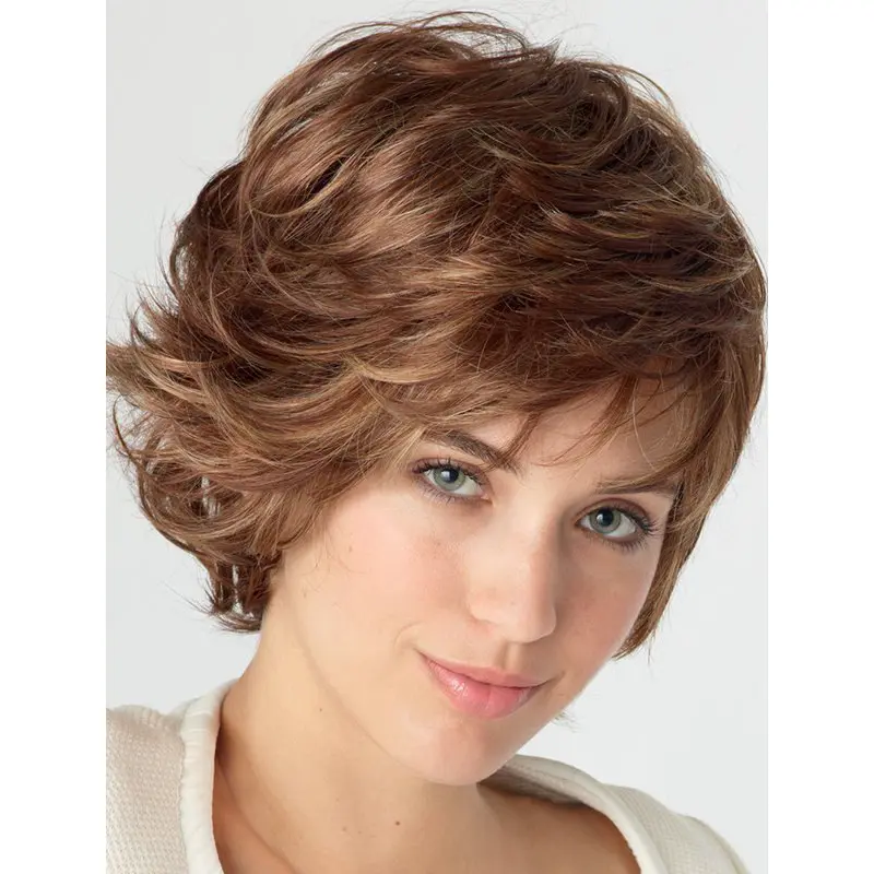 Perfect Auburn Shoulder Length Wavy With Bangs Popular Wigs
