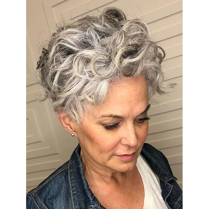 Short Curly Pixie Wigs 6" Monofilament Layered Wigs