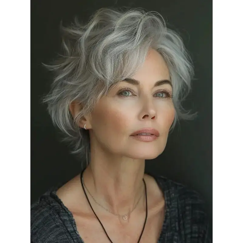 Short Hairstyles For Grey Hair Layered Wavy Lace Front Wigs