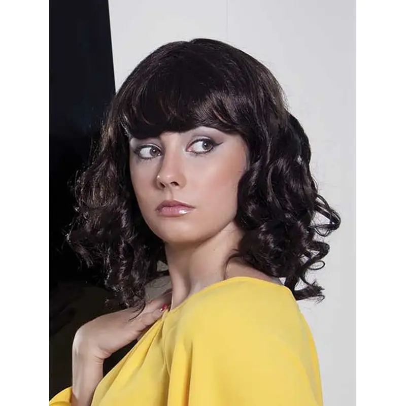 Great Curly Black With Bangs High Quality Wigs