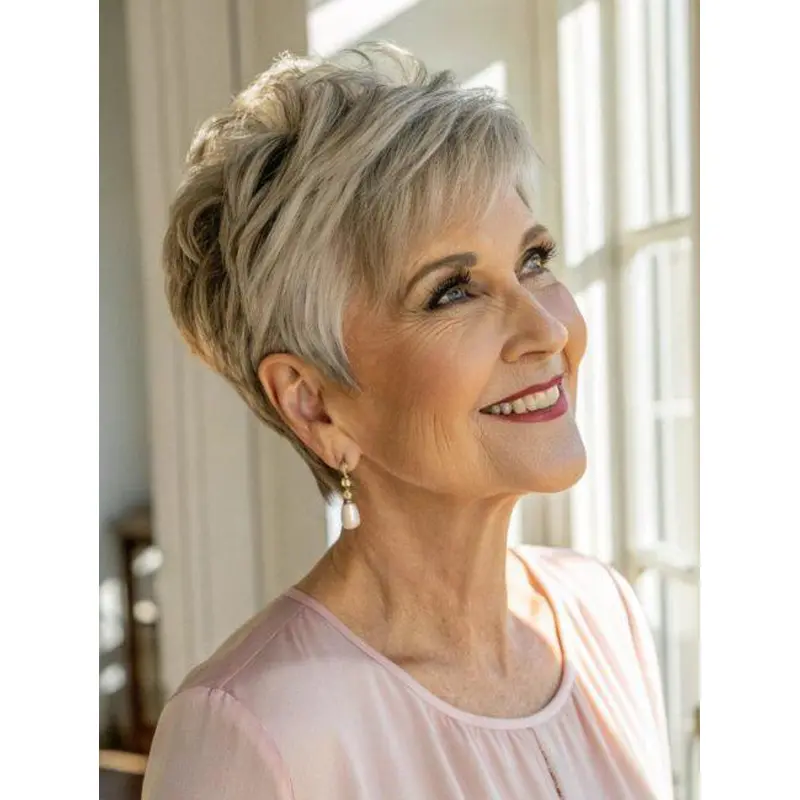 Grey Hair Lace Wigs 4" Straight Cropped Synthetic Wigs