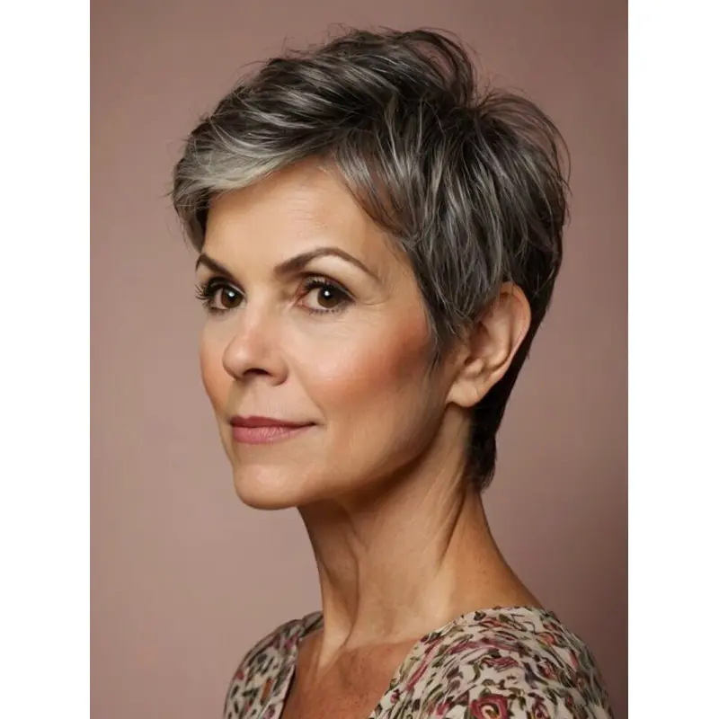 Short Grey Wig Boycuts Straight Remy Human Hair 6" Lace Front Wigs