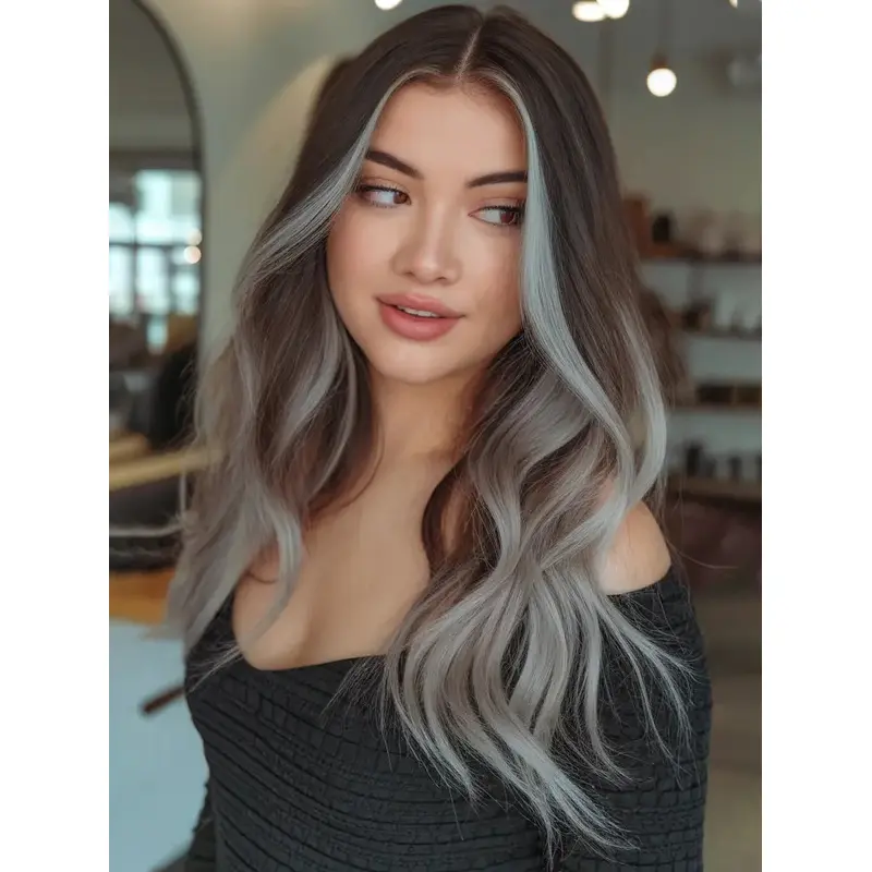 Wigs For Grey Hair Without Bangs Wavy 20" Long Synthetic Lace Front Wigs