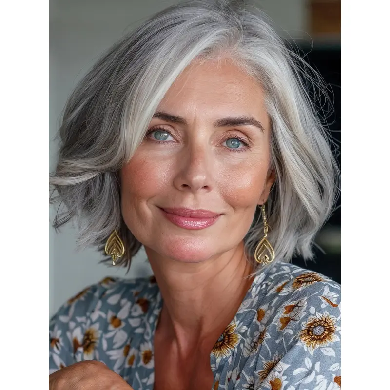 Grey Hair Wigs For Women Wavy 10" Synthetic Lace Front Wigs