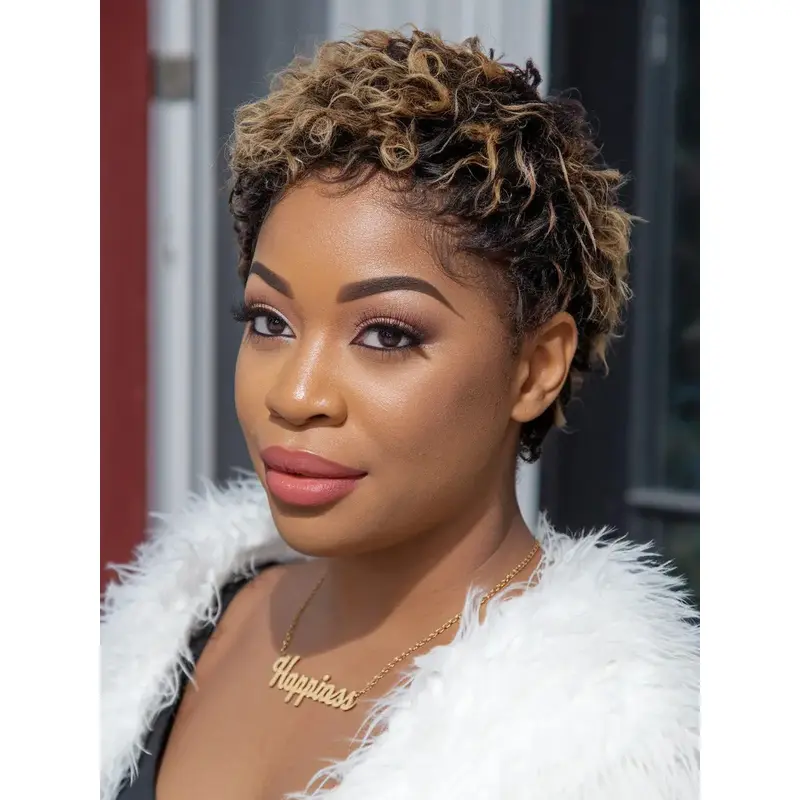 Human Hair Short Wigs For African American Ombre tone Kinky Wigs