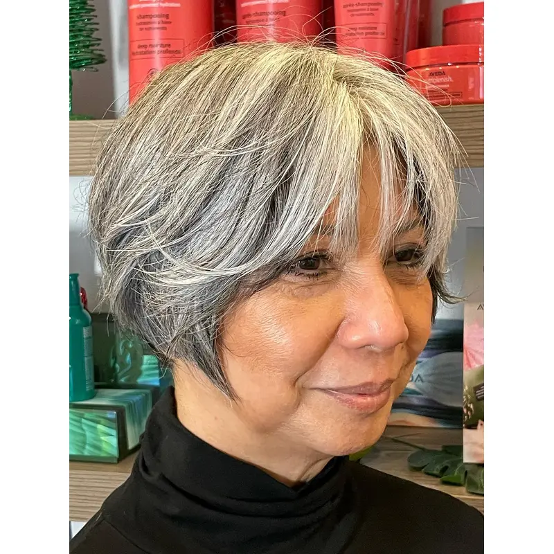 Short Grey Hair Wigs Monofilament Remy Human Hair Wigs