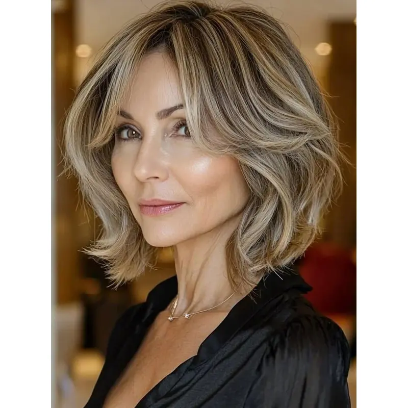 Bob Wigs For Sale Lace Front 12" Remy Human Hair Layered Wavy Wigs