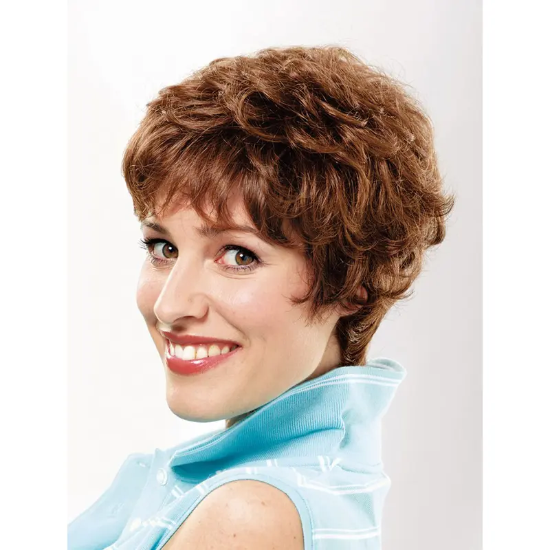 Capless 8" Wavy Short Auburn Synthetic Classic Style Wig