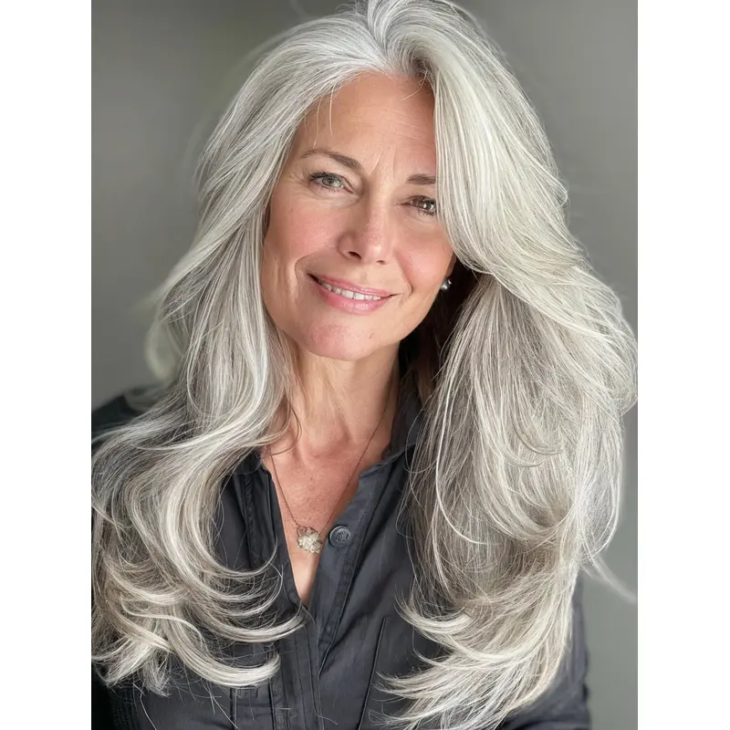 Grey Human Hair Wigs For Sale 18" Wavy Long Lace Front Wigs
