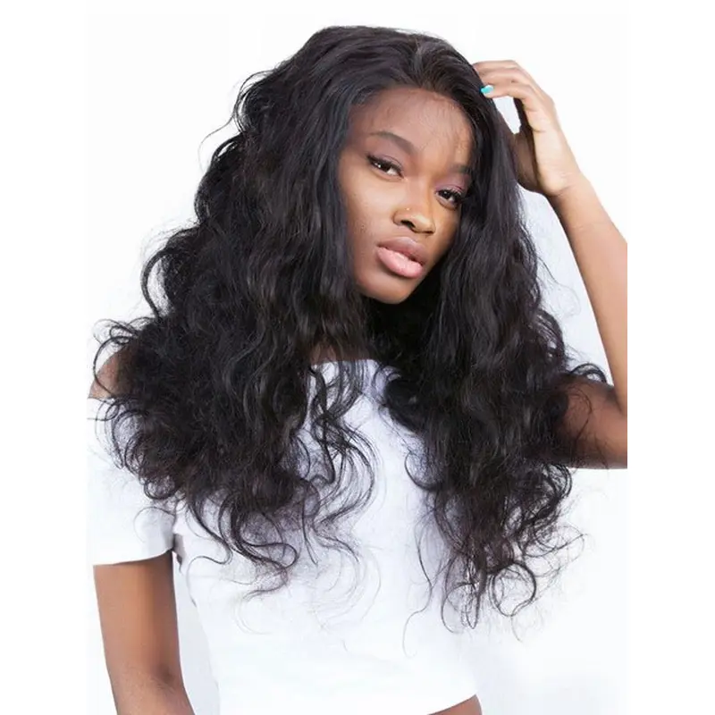 Remy Human Hair 20" Without Bangs Black Wavy 360 Lace Wigs