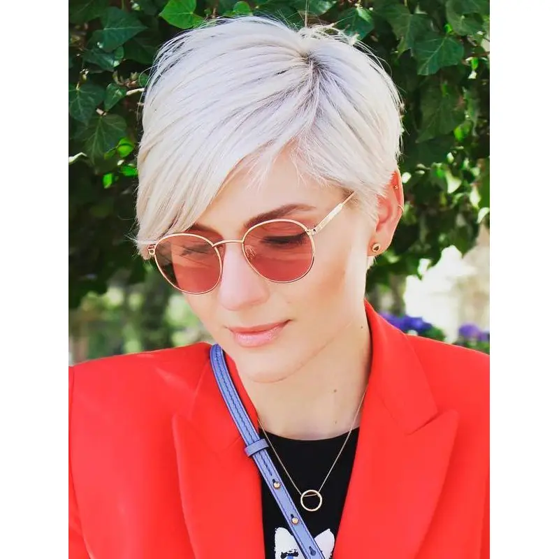 Short Gray Wigs Cropped Synthetic Straight Wig Voluminous Short Pixie Wigs