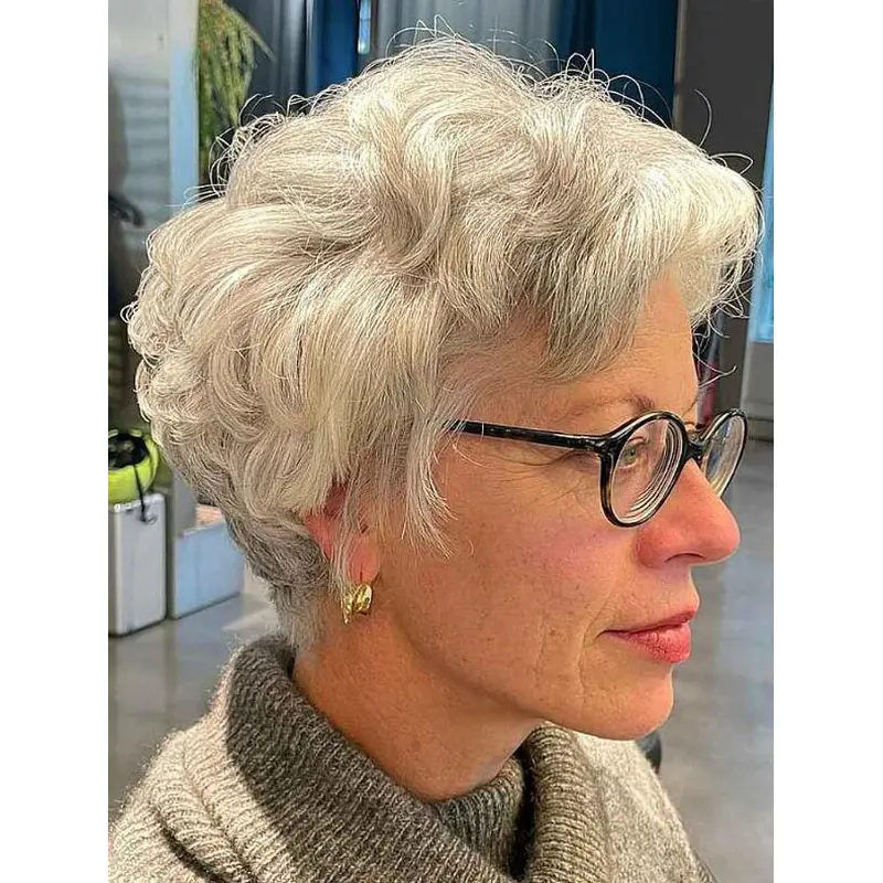 Short Gray Wigs Synthetic Good Lace Front Wig Wavy Short Style Wigs