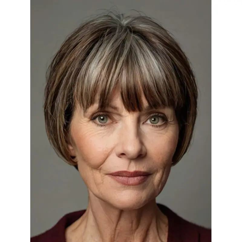 Short Grey Wig Bobs Straight Remy Human Hair 8" Monofilament Wigs