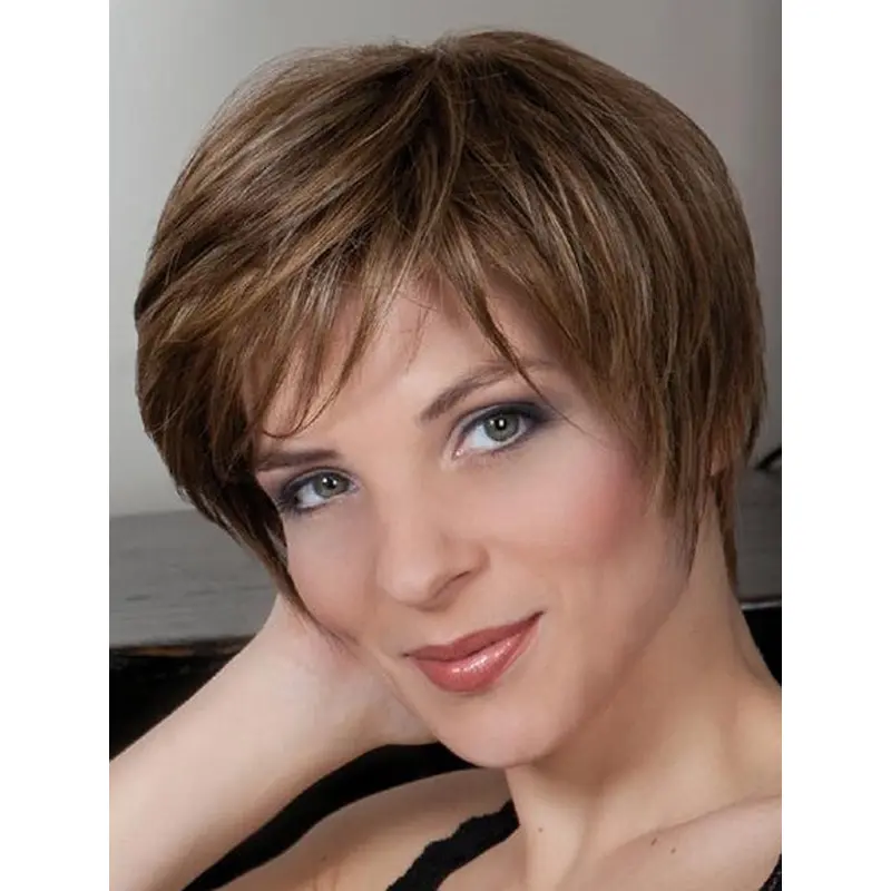 Straight Brown Boycuts 8" Capless Synthetic Short Wigs