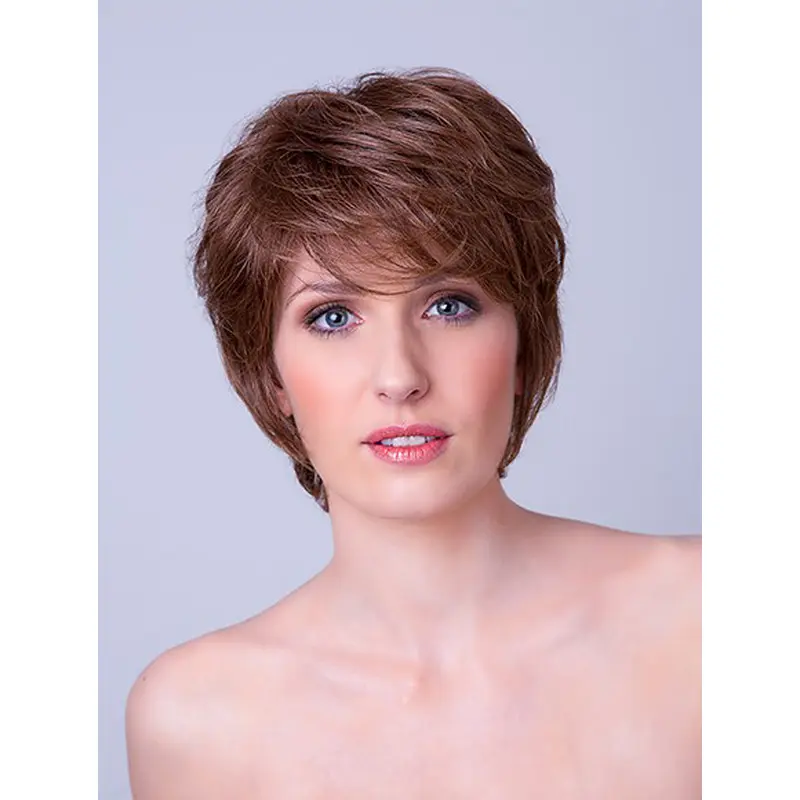 Straight Brown Layered 8" Monofilament Synthetic Ladies Short Hair Wigs