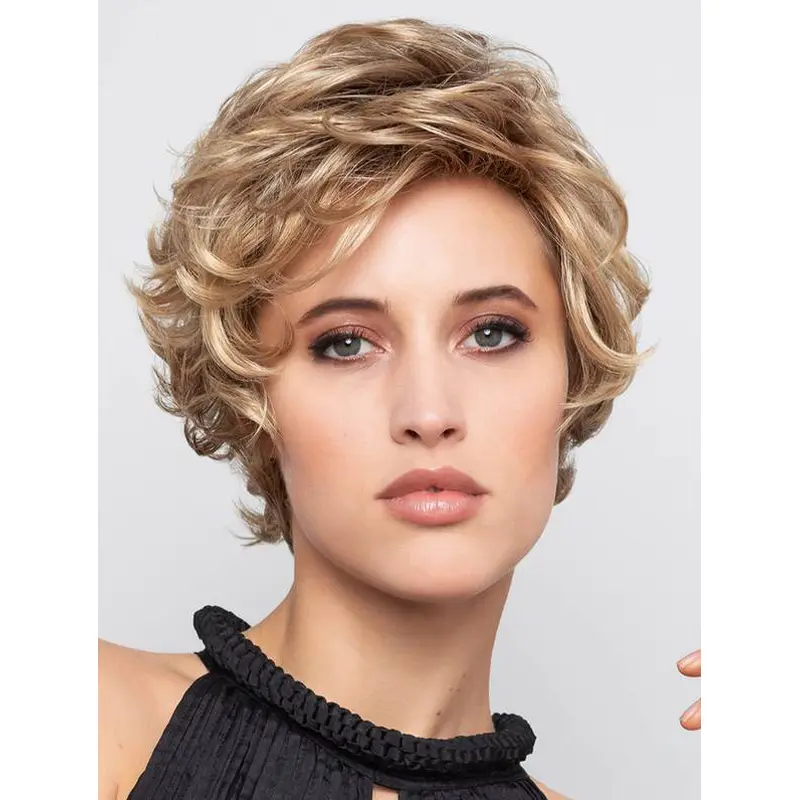 Synthetic 8" Blonde Curly Short Monofilament Ladies Bob Wigs