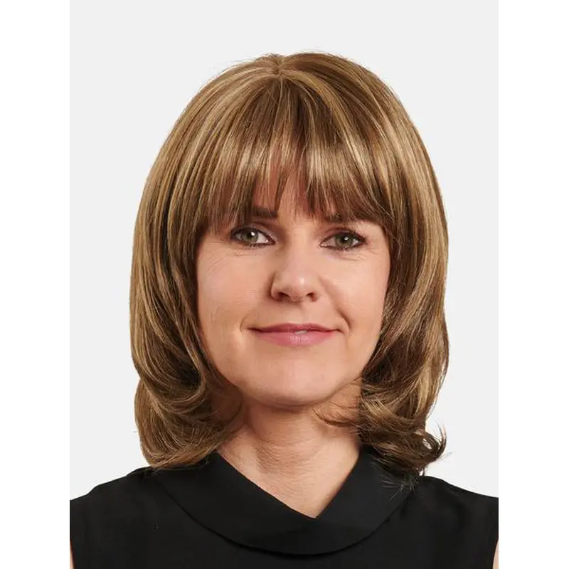 With Bangs Shoulder Length 100% Hand-Tied Blonde Straight 14" Human Hair Wig