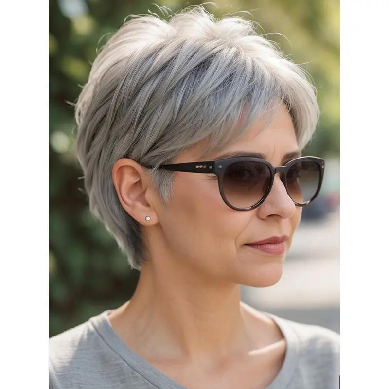 Lace Front Wigs Grey Hair Boycuts 4" Cropped Wigs