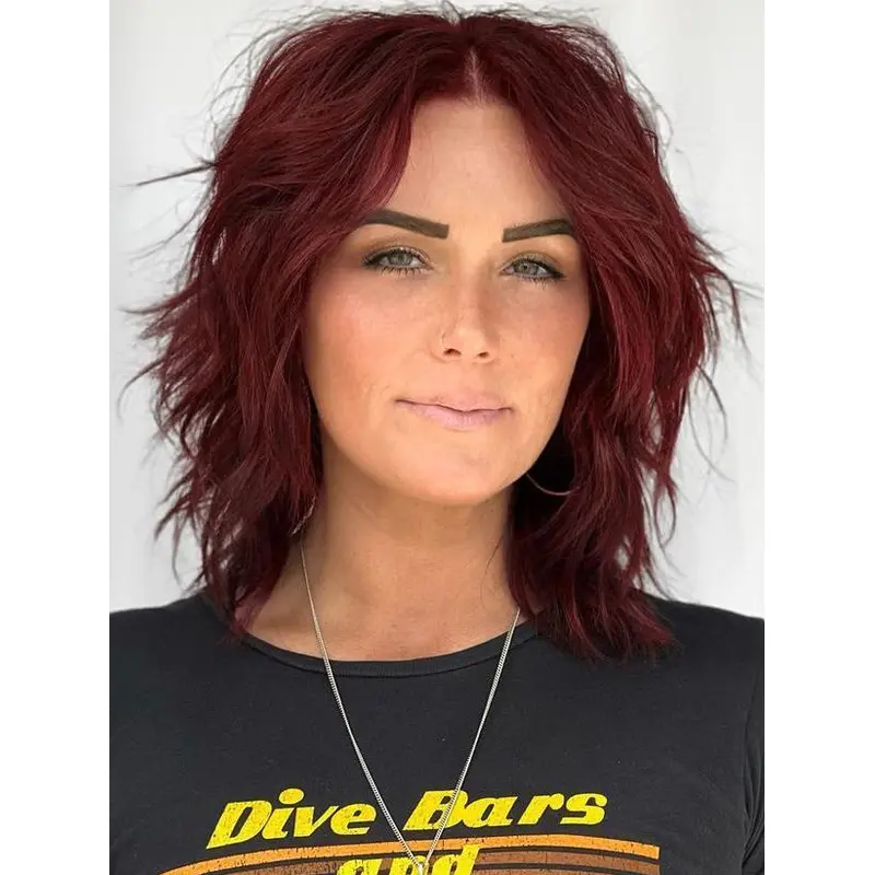 Medium Length Wigs Human Hair Layered Lace Front 12" Ombre/2 Tone Straight Wigs