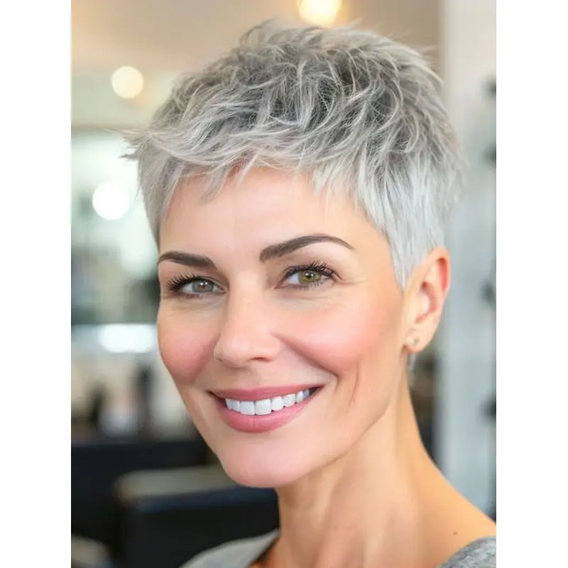 Short Grey Wigs For Older Ladies Lace Front 4" Straight Wigs