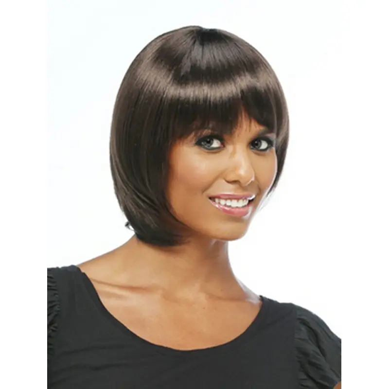 Refined Black Straight Chin Length African American Wigs