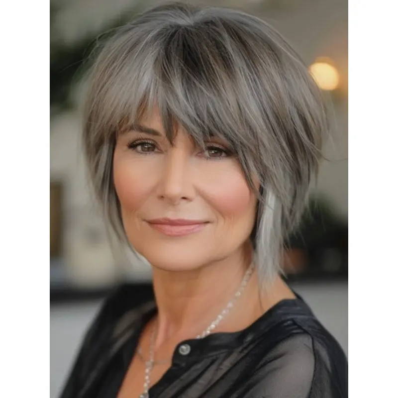 Short Grey Hairstyles Bobs Straight Monofilament Wigs