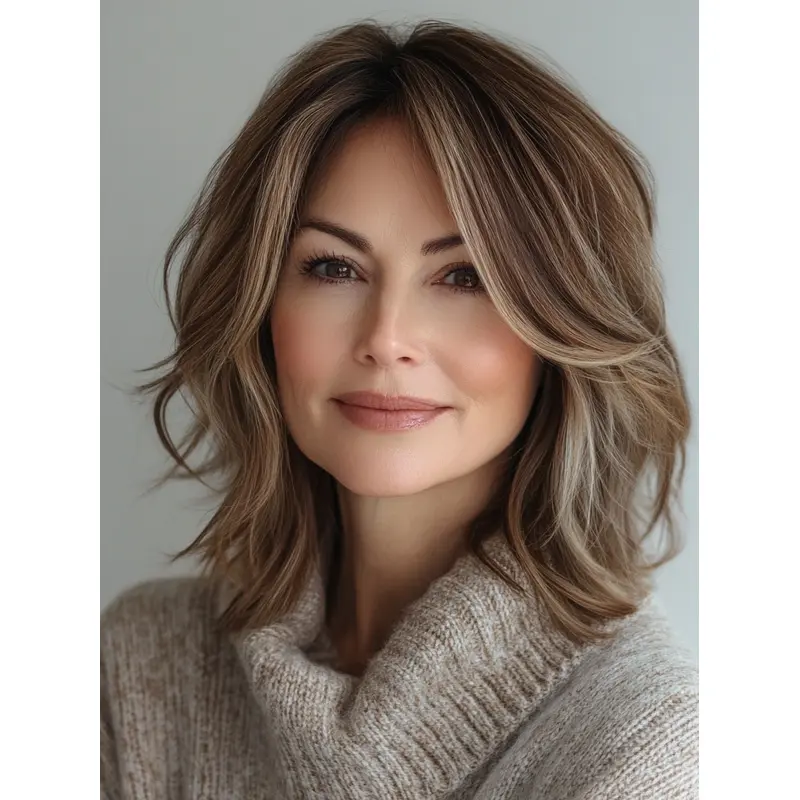 Wig Medium Hair Layered Shoulder Length Ombre/2 Tone 14" Remy Human Hair Wavy Wigs