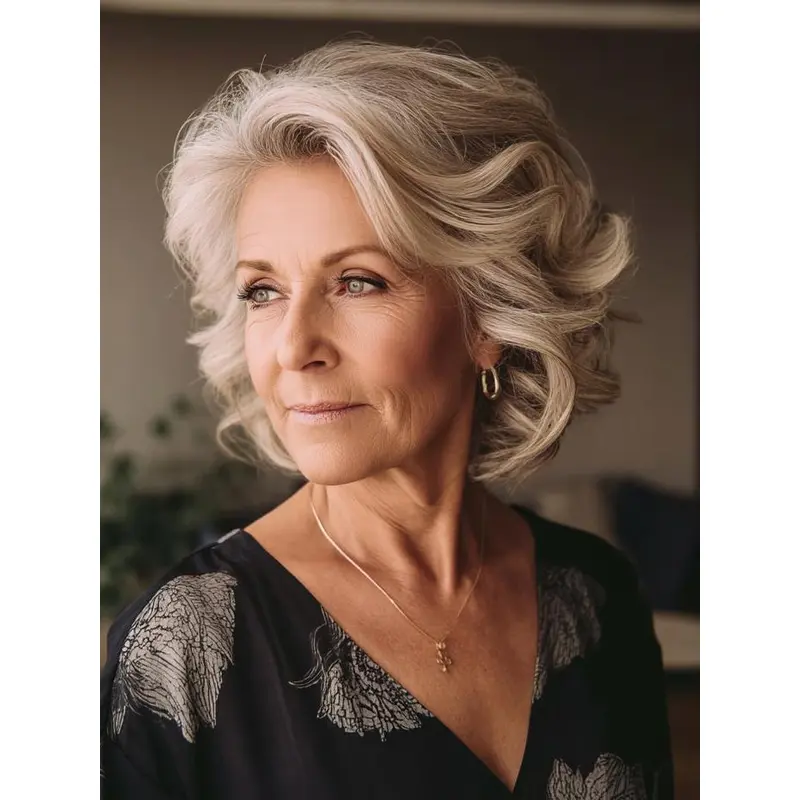 Wigs With Grey Hair 10" Wavy Layered Synthetic Wigs