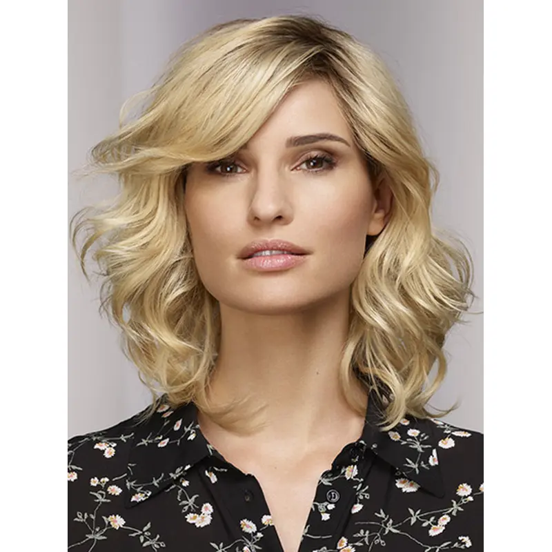 16" Shoulder Length Curly Monofilament Blonde Bobs Womens Synthetic Wigs