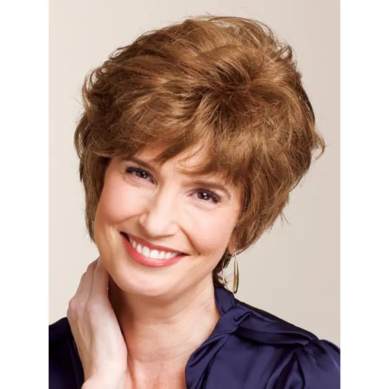 Designed Auburn Wavy Cropped Celebrity Wigs For Cancer