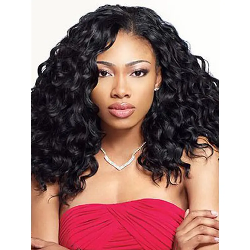 Grand Medium Kinky Black No Bang African American Lace Wigs for Women 18 Inch