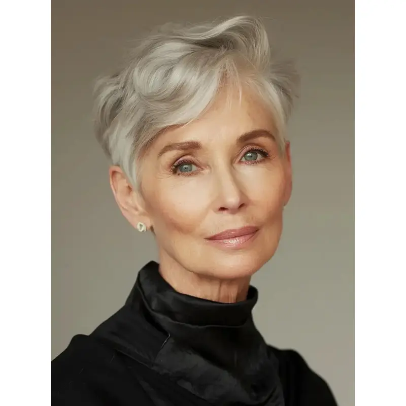 Human Hair Wigs Grey Color Lace Front 4" Cropped With Bangs Wigs