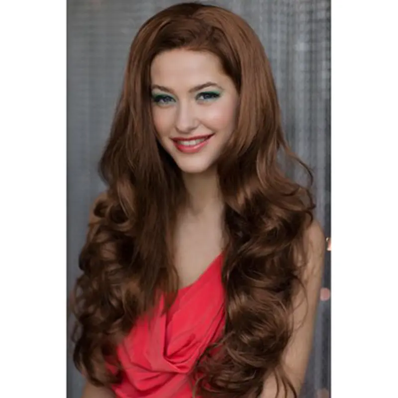Nice Auburn Wavy Long Human Hair Wigs & Half Wigs