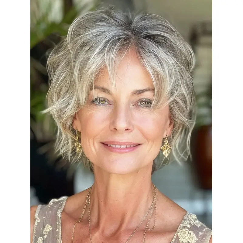 Short Grey Wigs For Women 8" Monofilament Layered Wigs