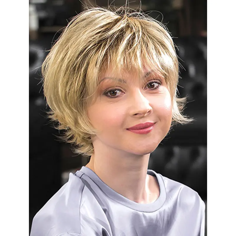 Chin Length Monofilament Wavy Blonde With Bangs Synthetic Women Medium Wigs