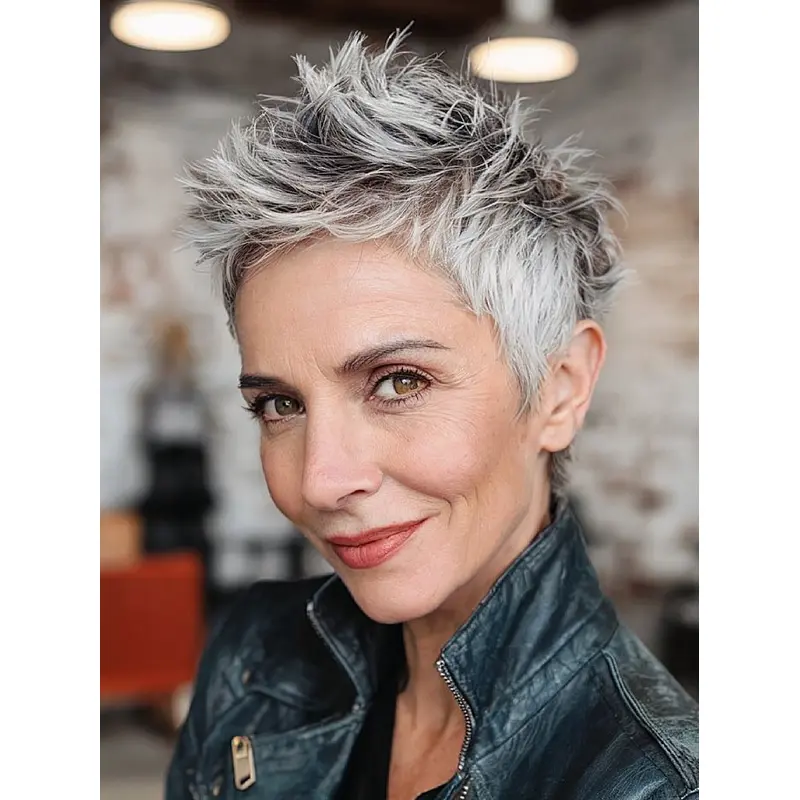 Grey Wigs Short Monofilament Boycuts 4" Straight Wigs