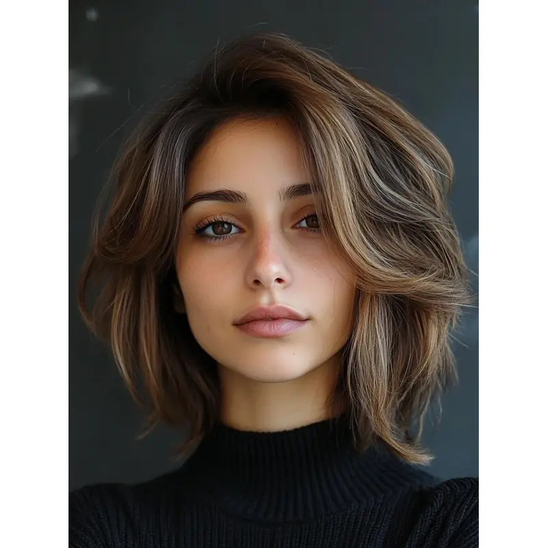 Wavy Bob Wigs Ombre/2 Tone 12" Shoulder Length Monofilament Remy Human Hair Wigs