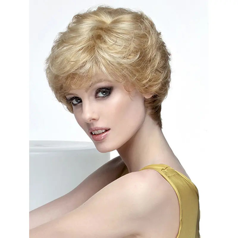 Wavy Short Blonde Monofilament 8" With Bangs Lace Wig Products