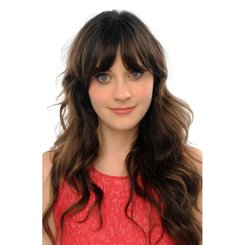22" Lace Front Long Remy Human Hair Wavy Zooey Deschanel Wigs
