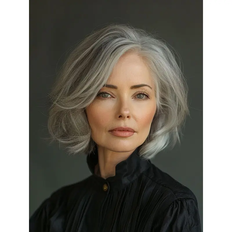 Grey Bob Wig Human Hair 10" Lace Front Chin Length Straight Wigs