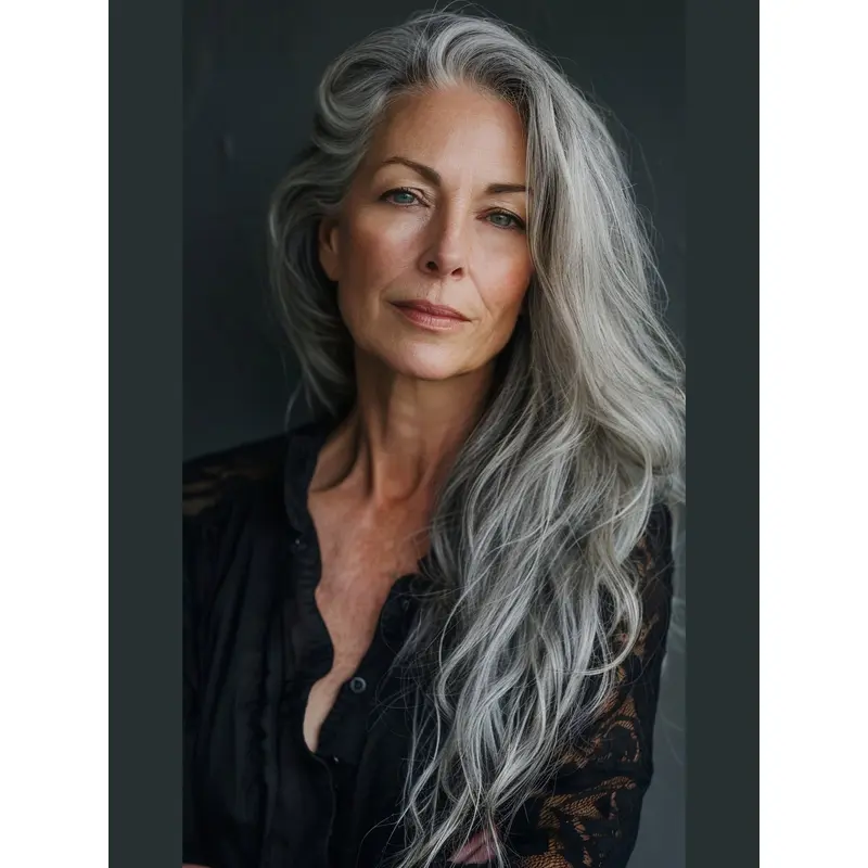 Long Grey Hair For Older Women Wavy Without Bangs 24" Monofilament Wigs