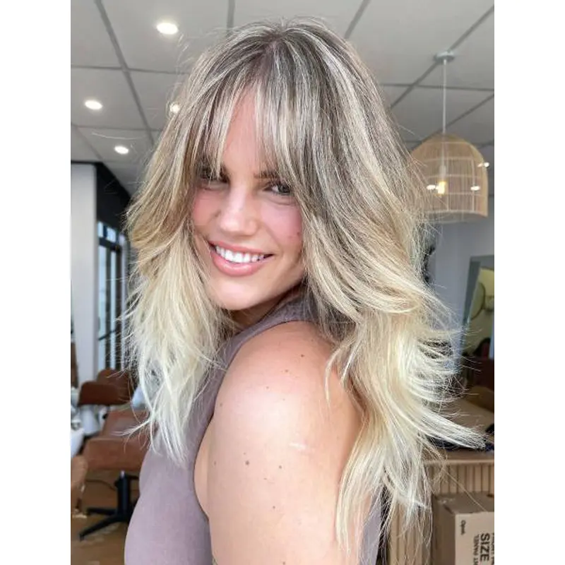 Long Wig Human Hair Wavy Lace Front Layered Wigs