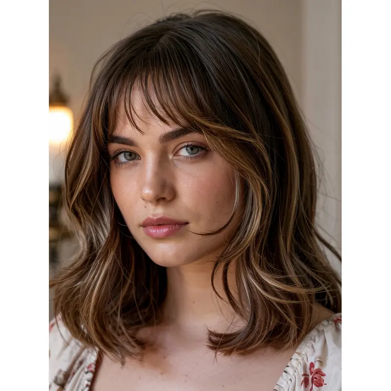 Medium Lace Front Wigs 14" Wavy With Bangs Wigs