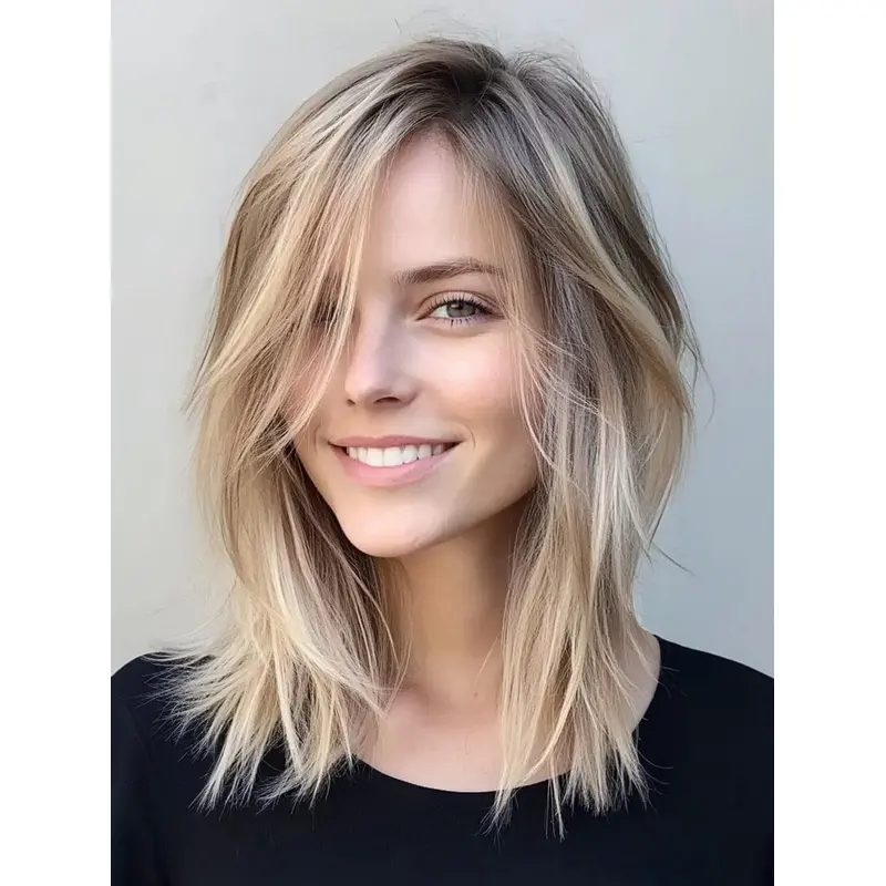 Medium Length Wigs With Bangs 14" Straight Synthetic Wigs