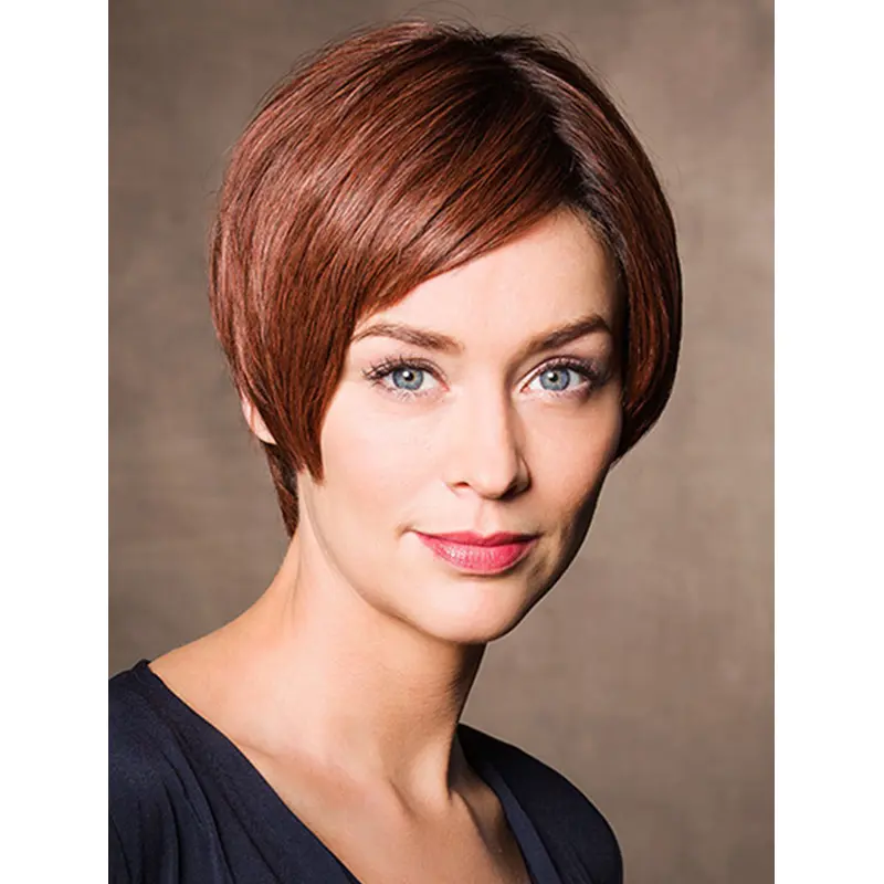 Suitable 8" Short Straight Auburn Bob Wigs